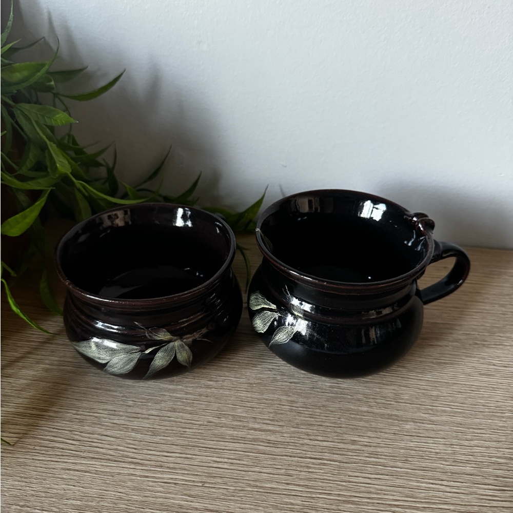 Elegant Dark Brown Red Clay Mug Set